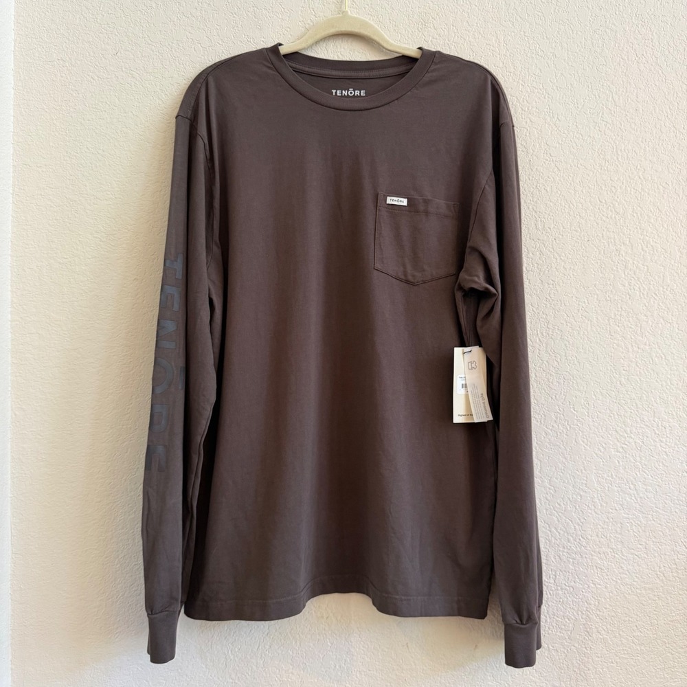 Tenore Mens Classic Pocket Long Sleeve T-Shirt Bark Brown TNML052 NWT Size Large